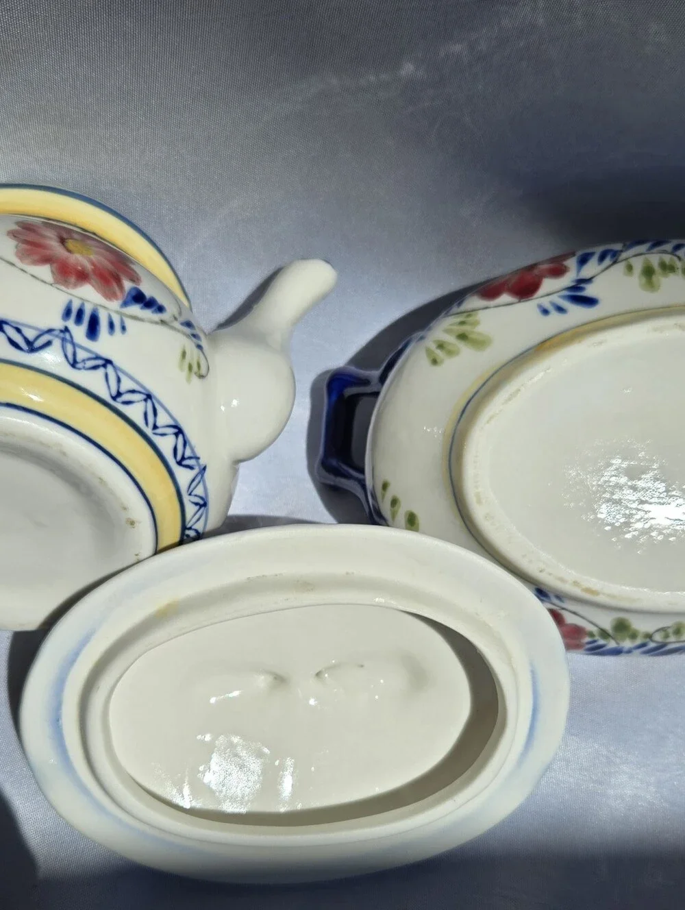 Vintage Hand-Painted Floral Porcelain Teapot & Covered Dish Set Unmarked